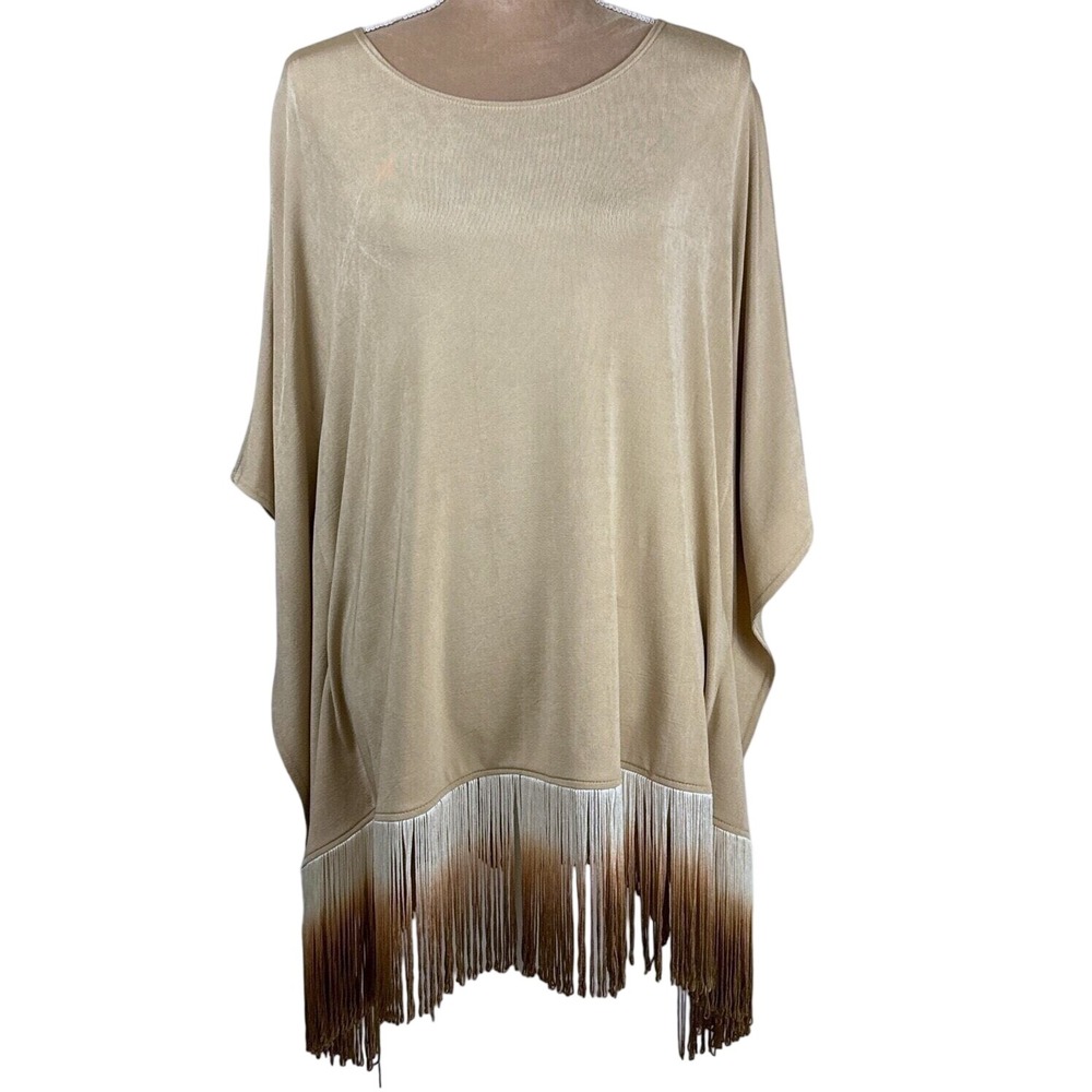 Chicos‎ Travelers Fringe Sweater Womens Sm/Md Tan Ombre Fringe Boho Western